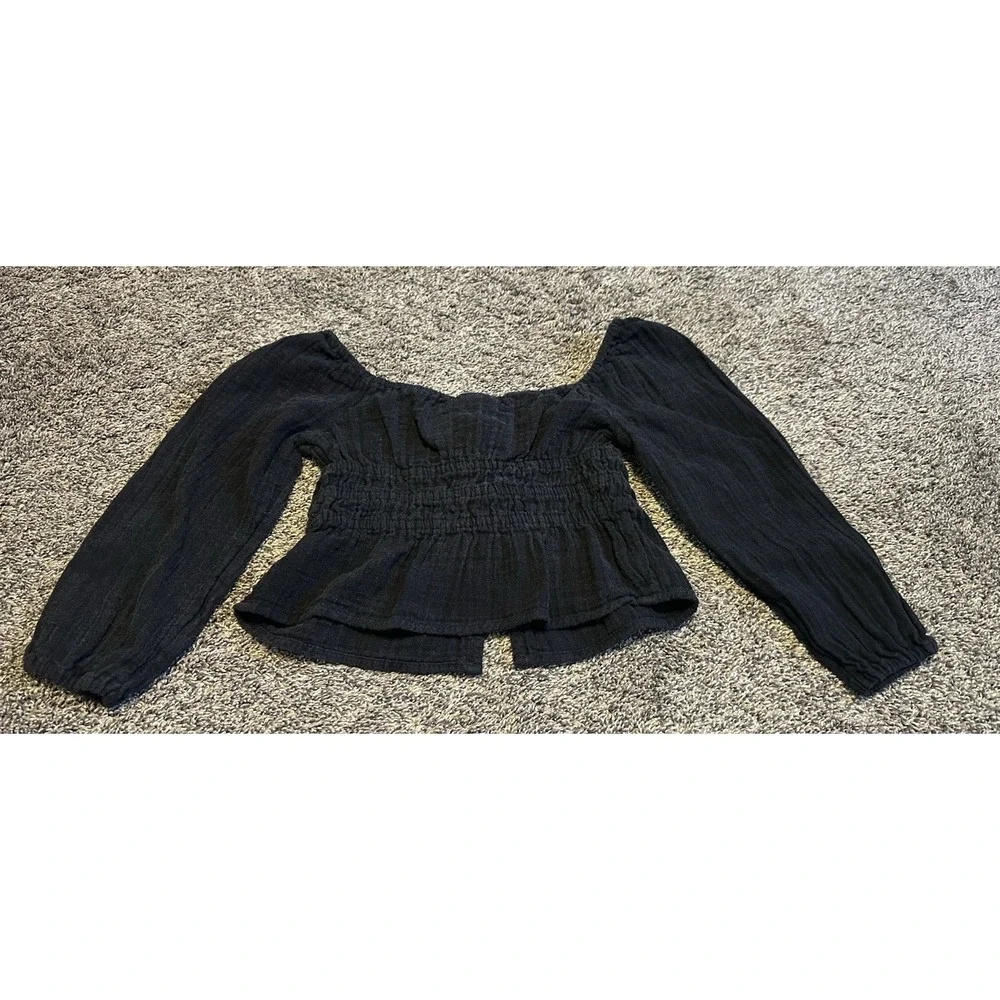 OLD NAVY Long sleeve double weave bow top blouse girl's M (8) - black